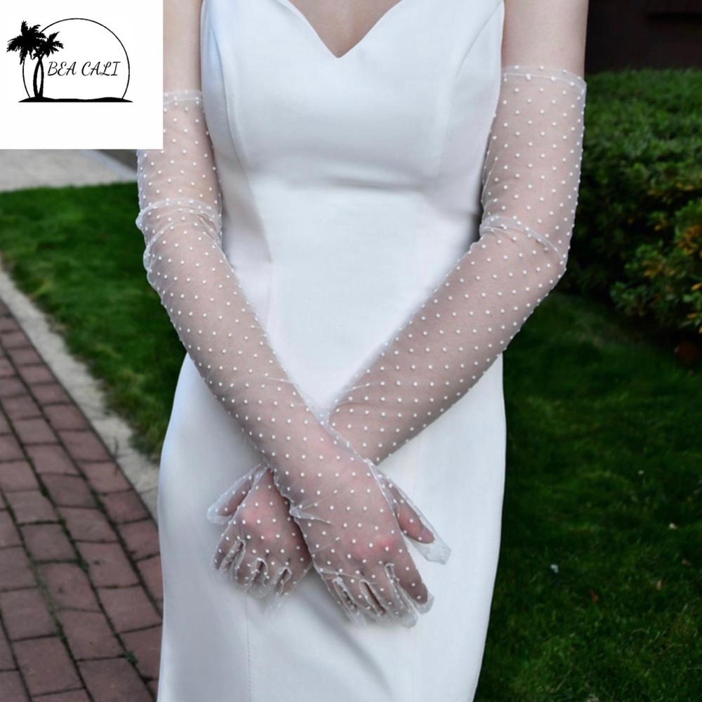 White Sheer Polka Dot Gloves